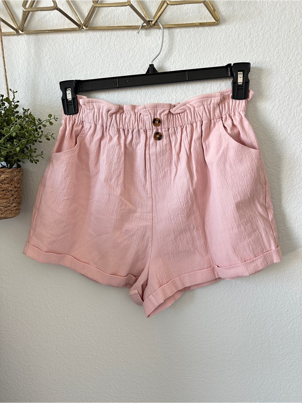 Francesca's Collections Blush Pink High-Waist Paperbag Shorts